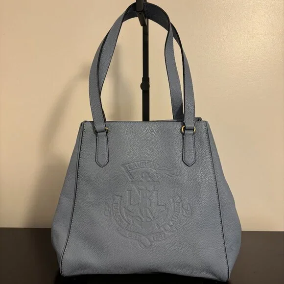 Lauren Ralph Lauren Blue Leather Embossed Logo and Anchor Tote - Picture 5 of 11